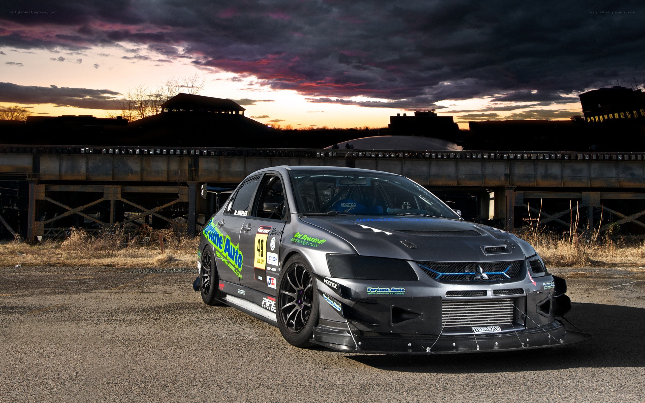 racing car at sunset