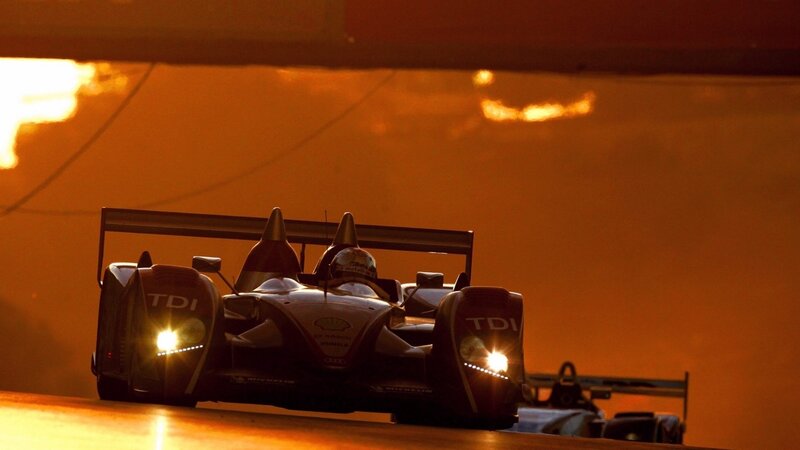 Racing Car at Sunset — Orange, Dramatic