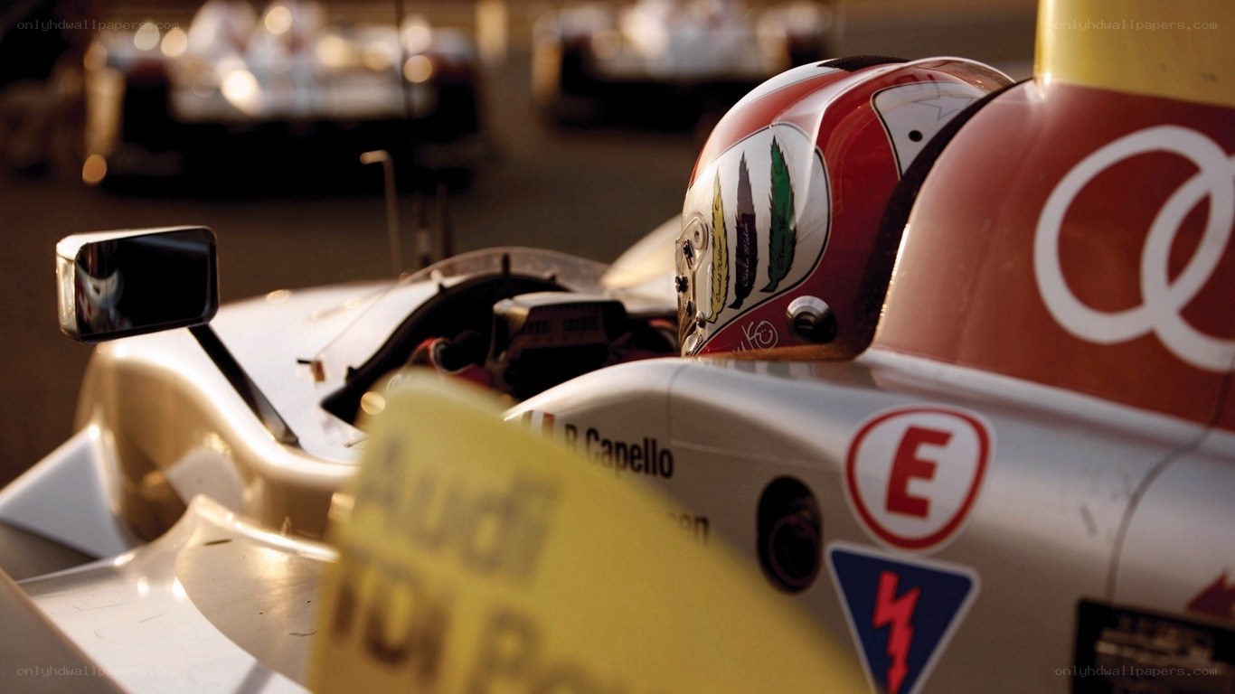 racing car cockpit with helmet
