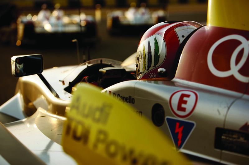 racing car cockpit with helmet