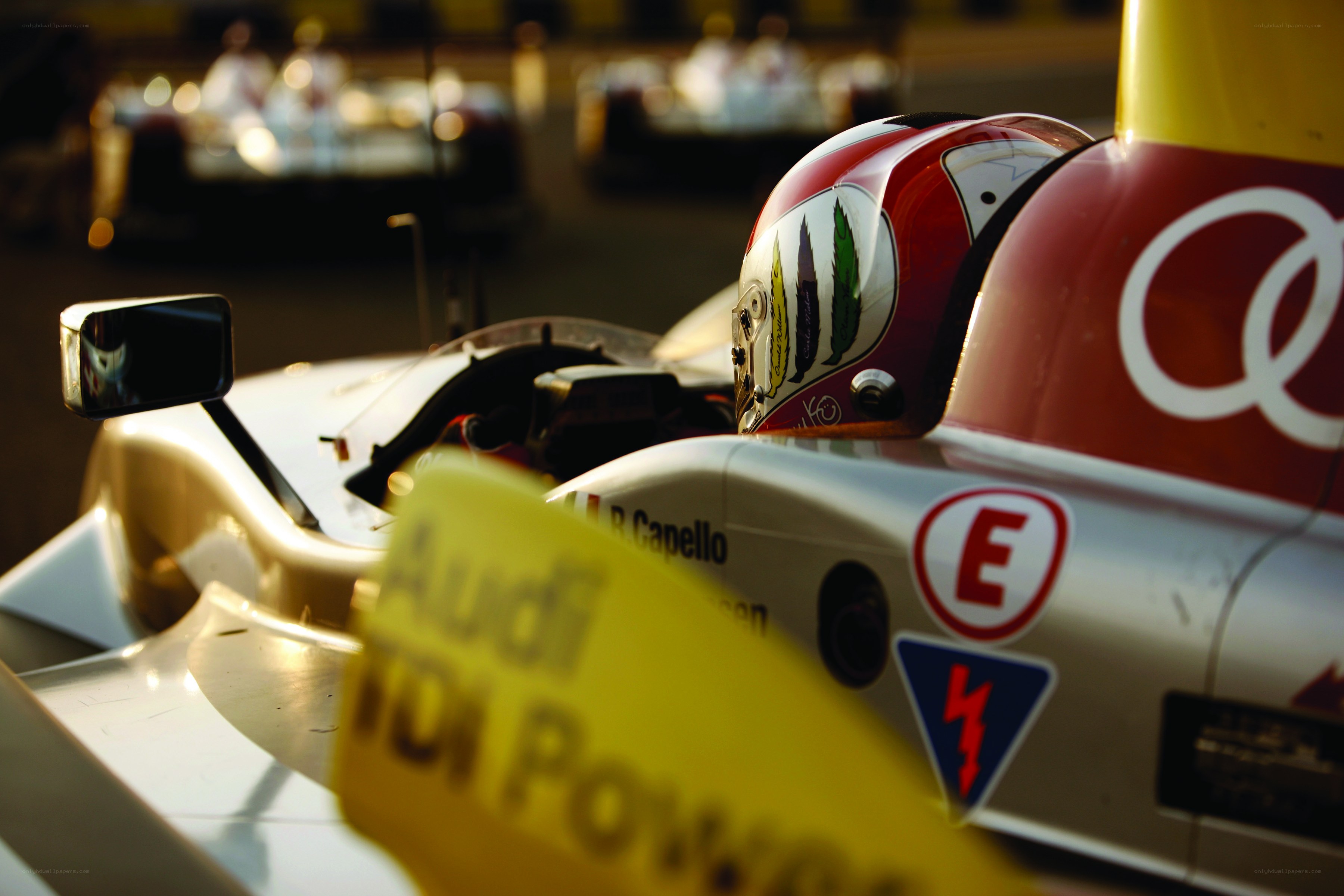 racing car cockpit with helmet
