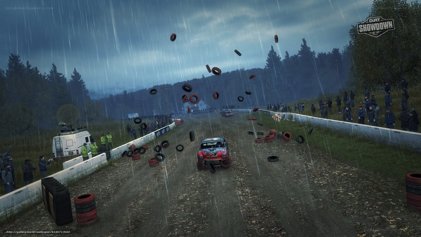 Racing car crash in rain