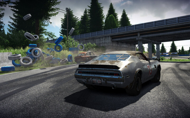 Racing car crash scene
