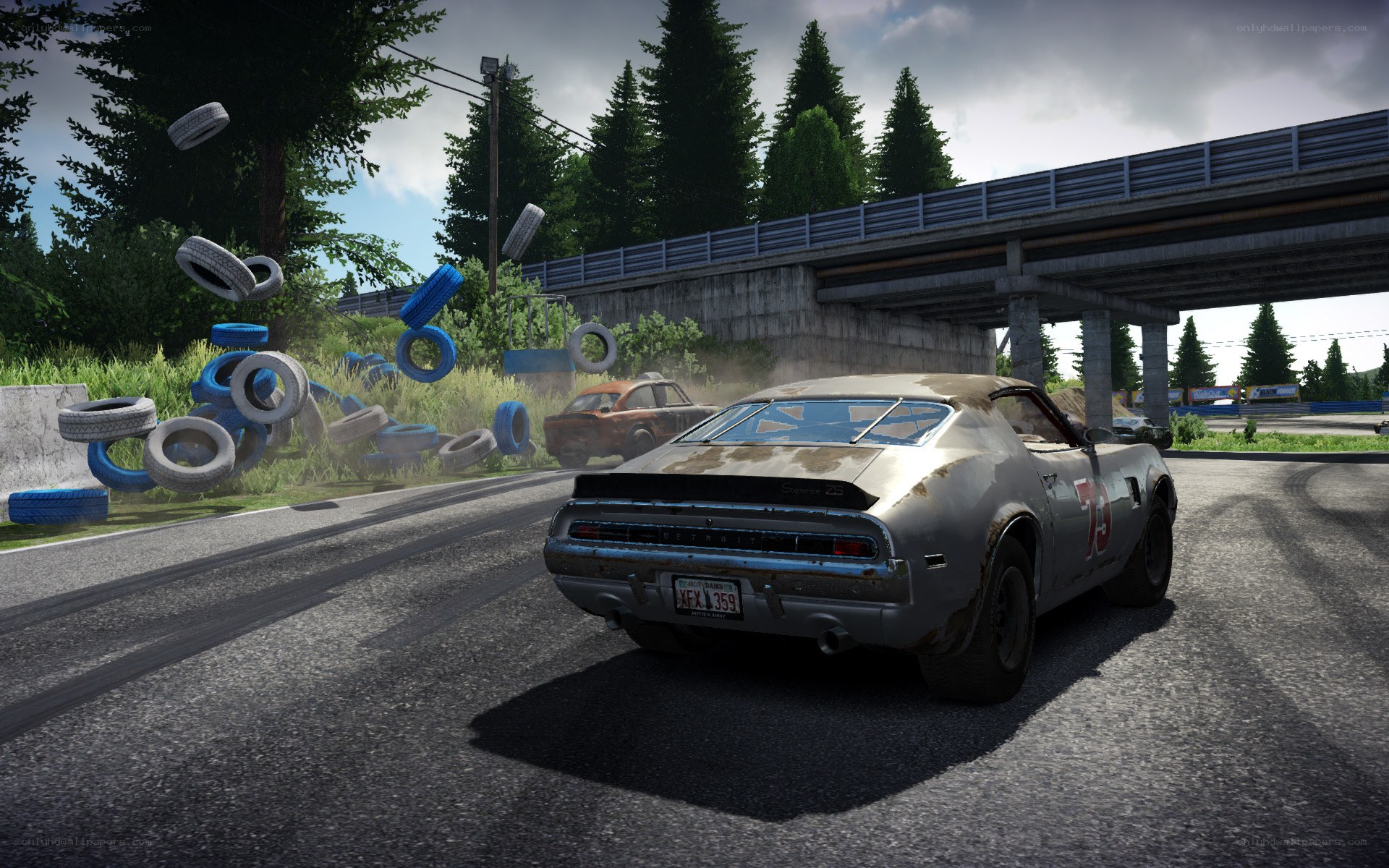 Racing car crash scene