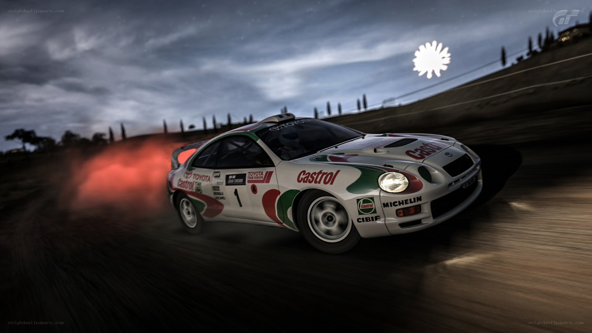 racing car drifting at night