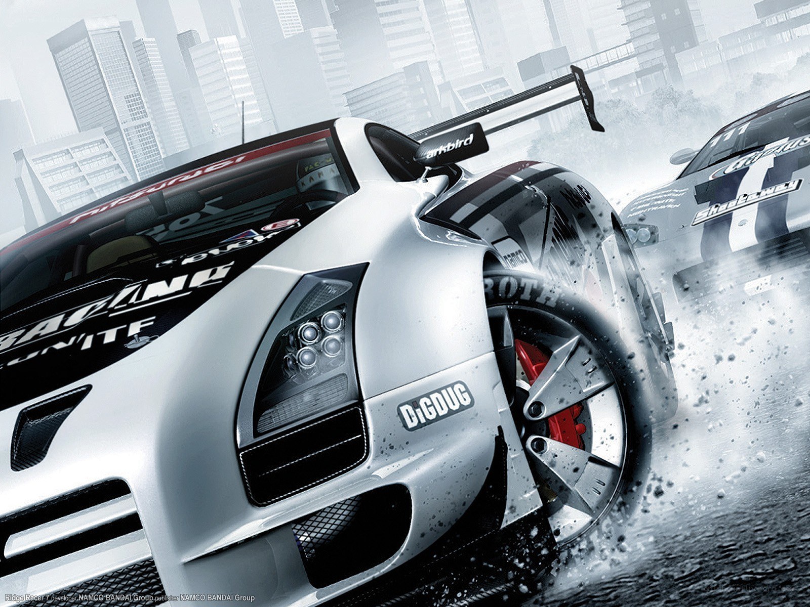 racing car drifting in city