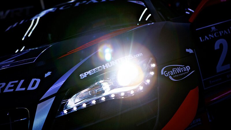 racing car headlight at night