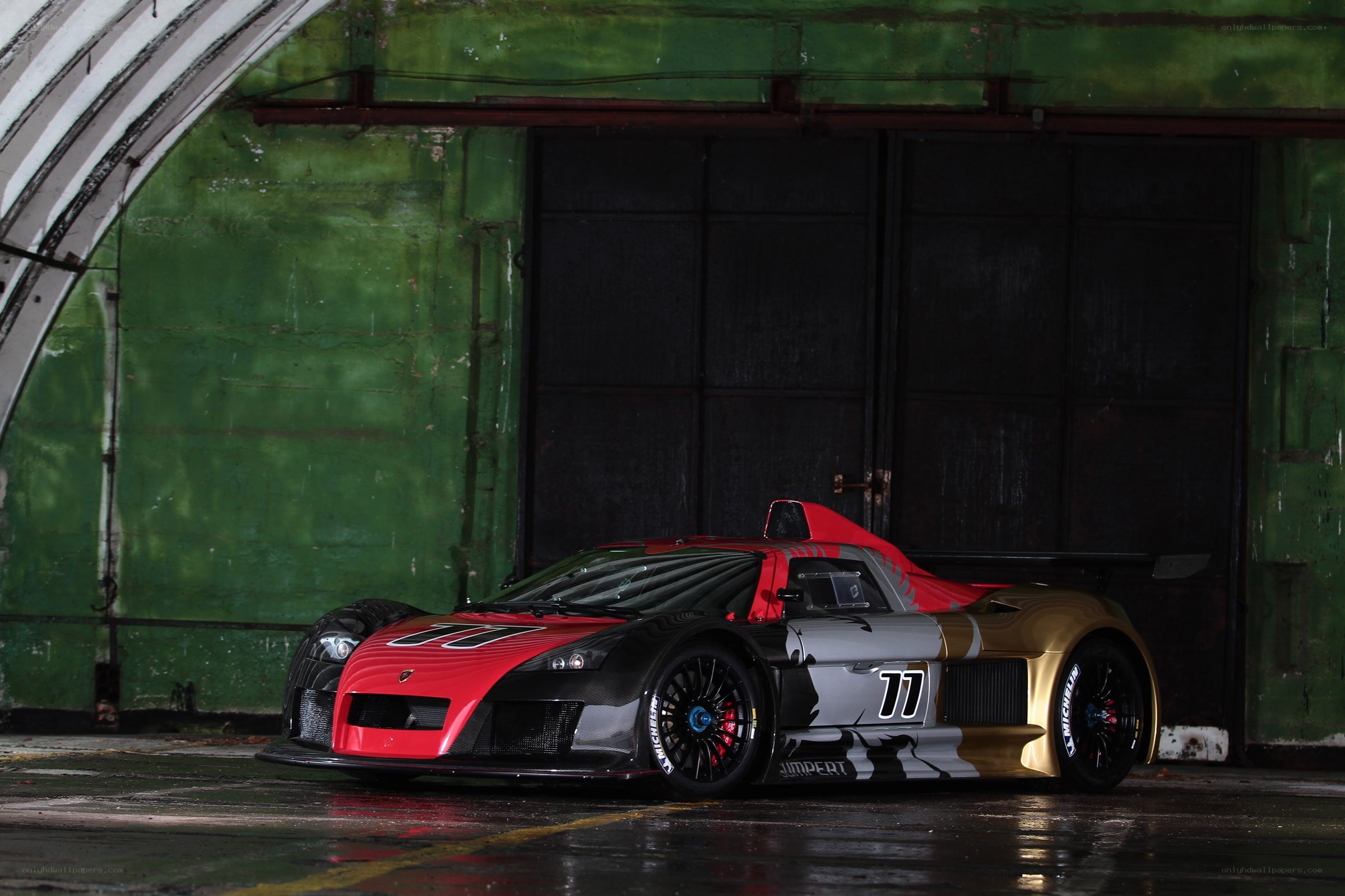 racing car in a garage