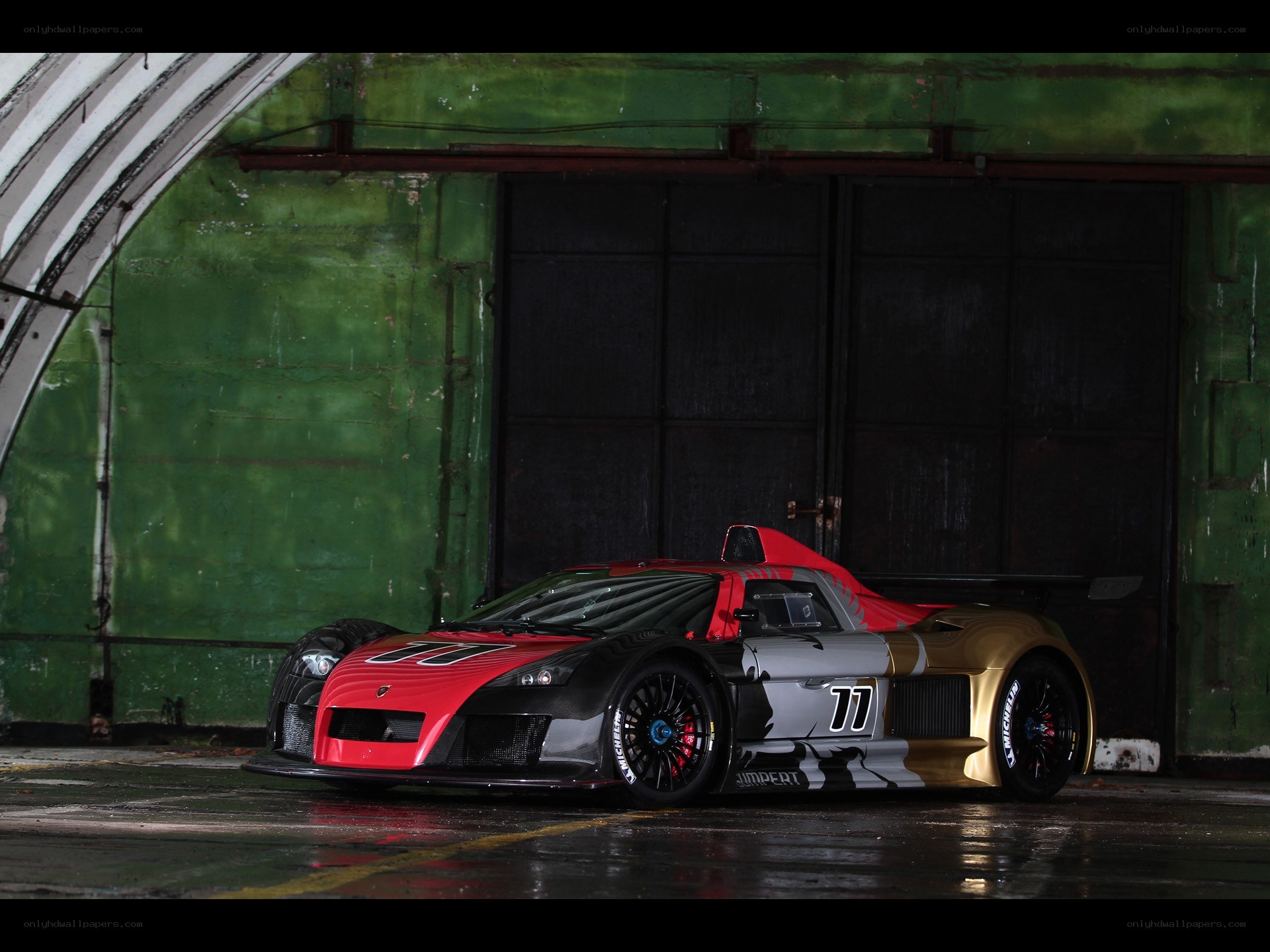 racing car in a garage