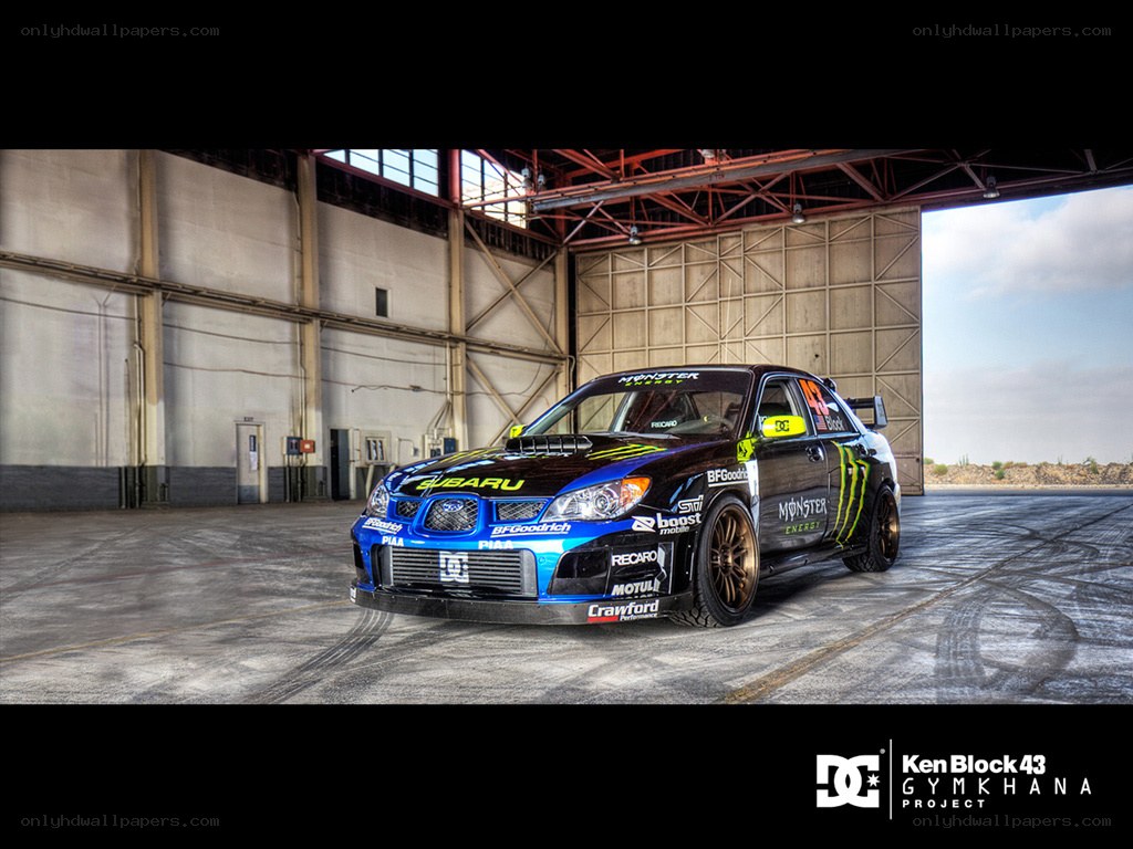 racing car in a hangar