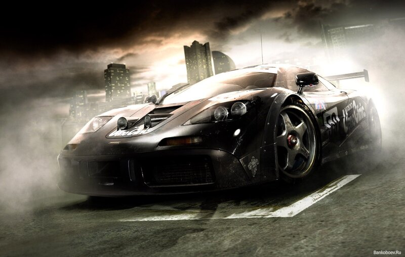 racing car in city at night