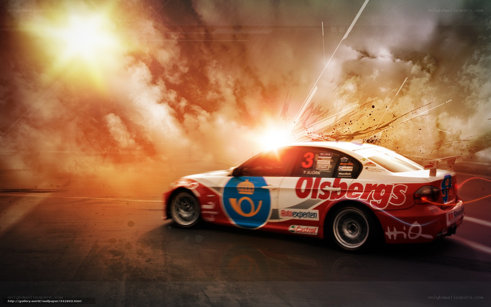 racing car in fiery explosion