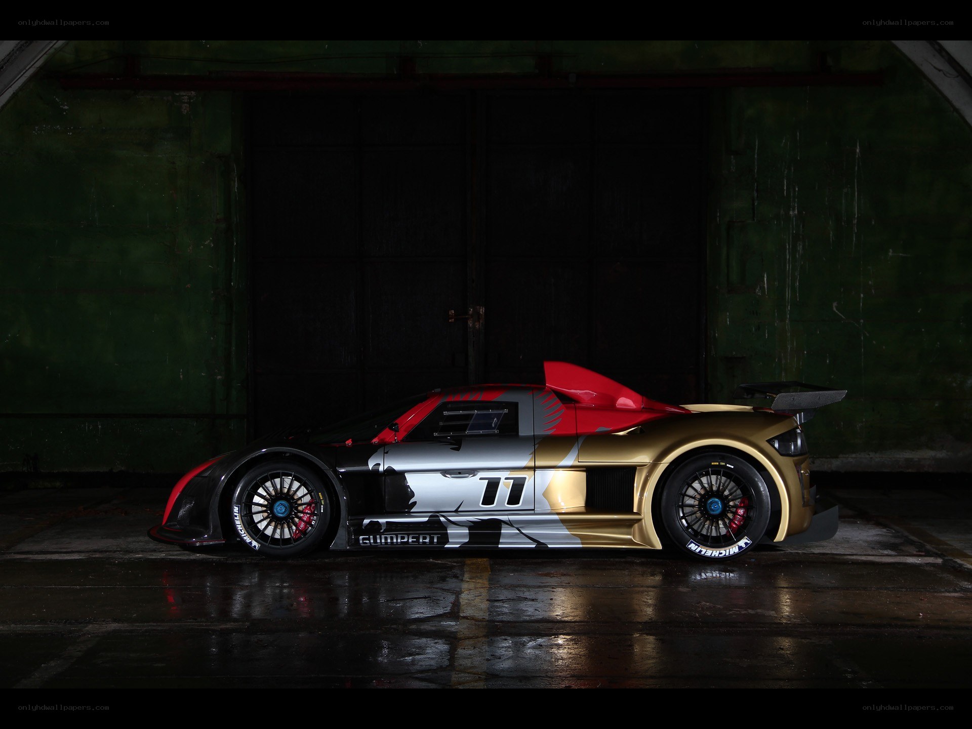 racing car in garage