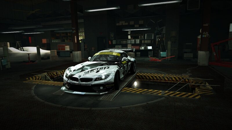 racing car in garage