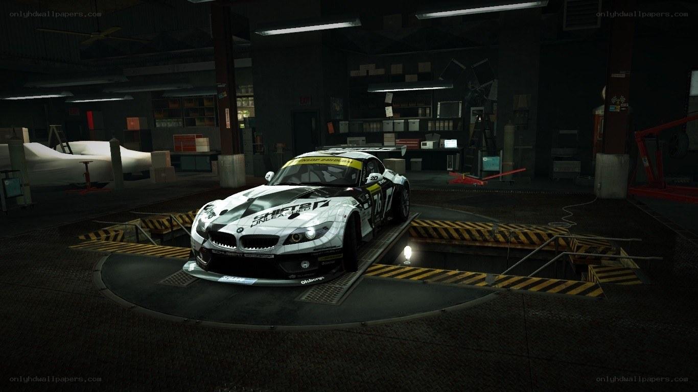 racing car in garage