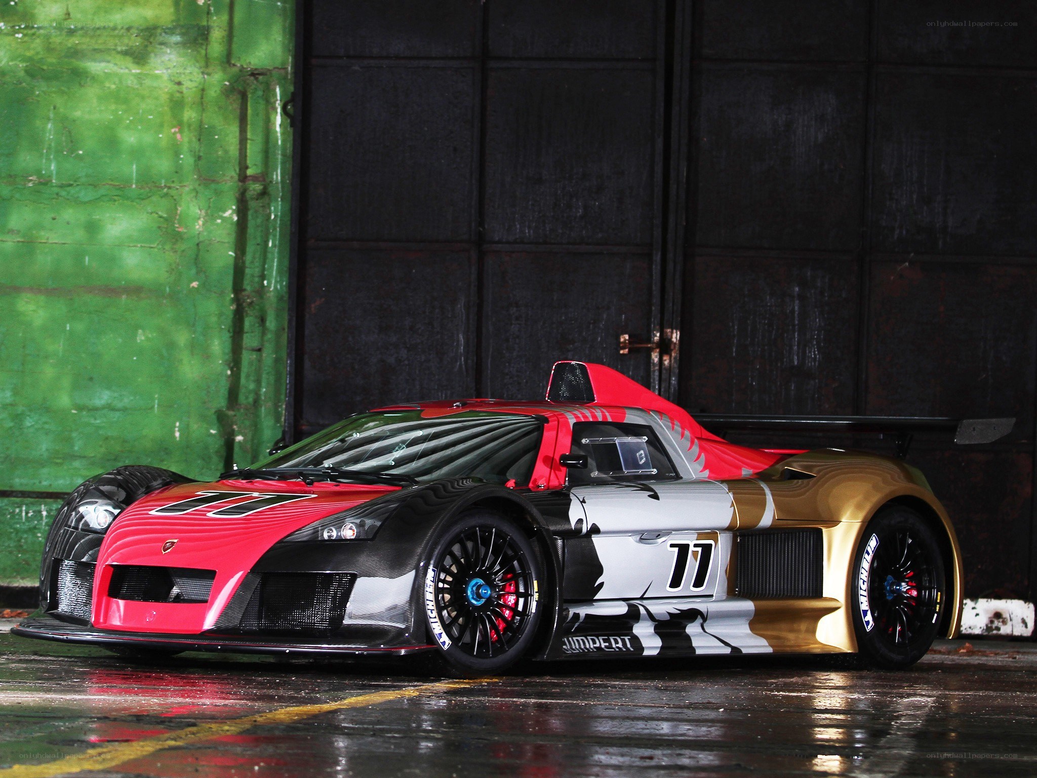racing car in garage