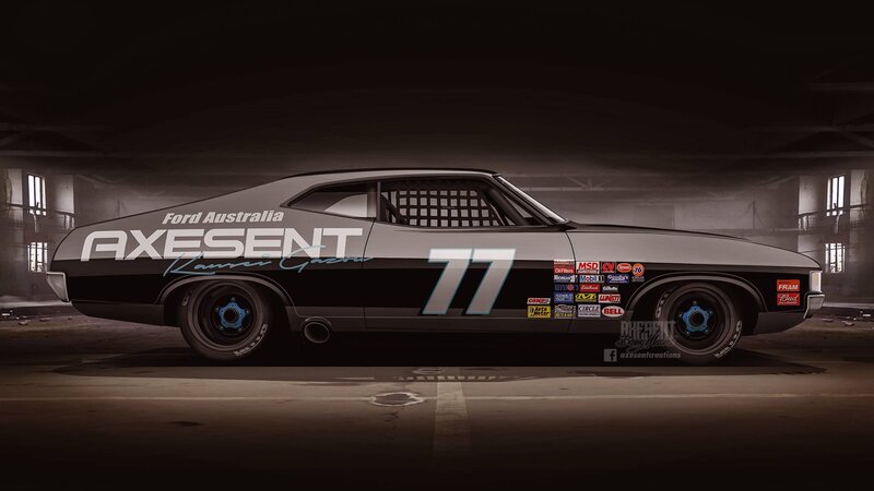 Racing Car in Garage — Black, Dramatic
