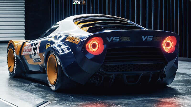 Racing Car in Garage — Blue