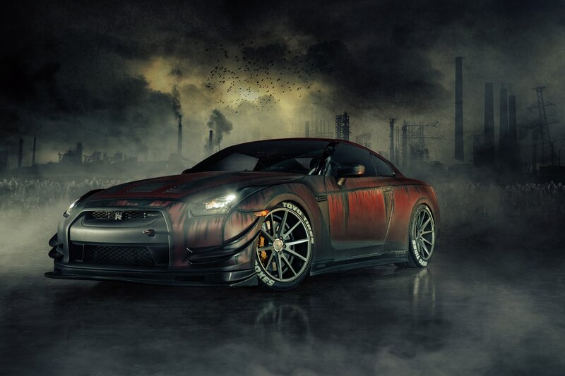 Racing Car in Industrial Zone — Black