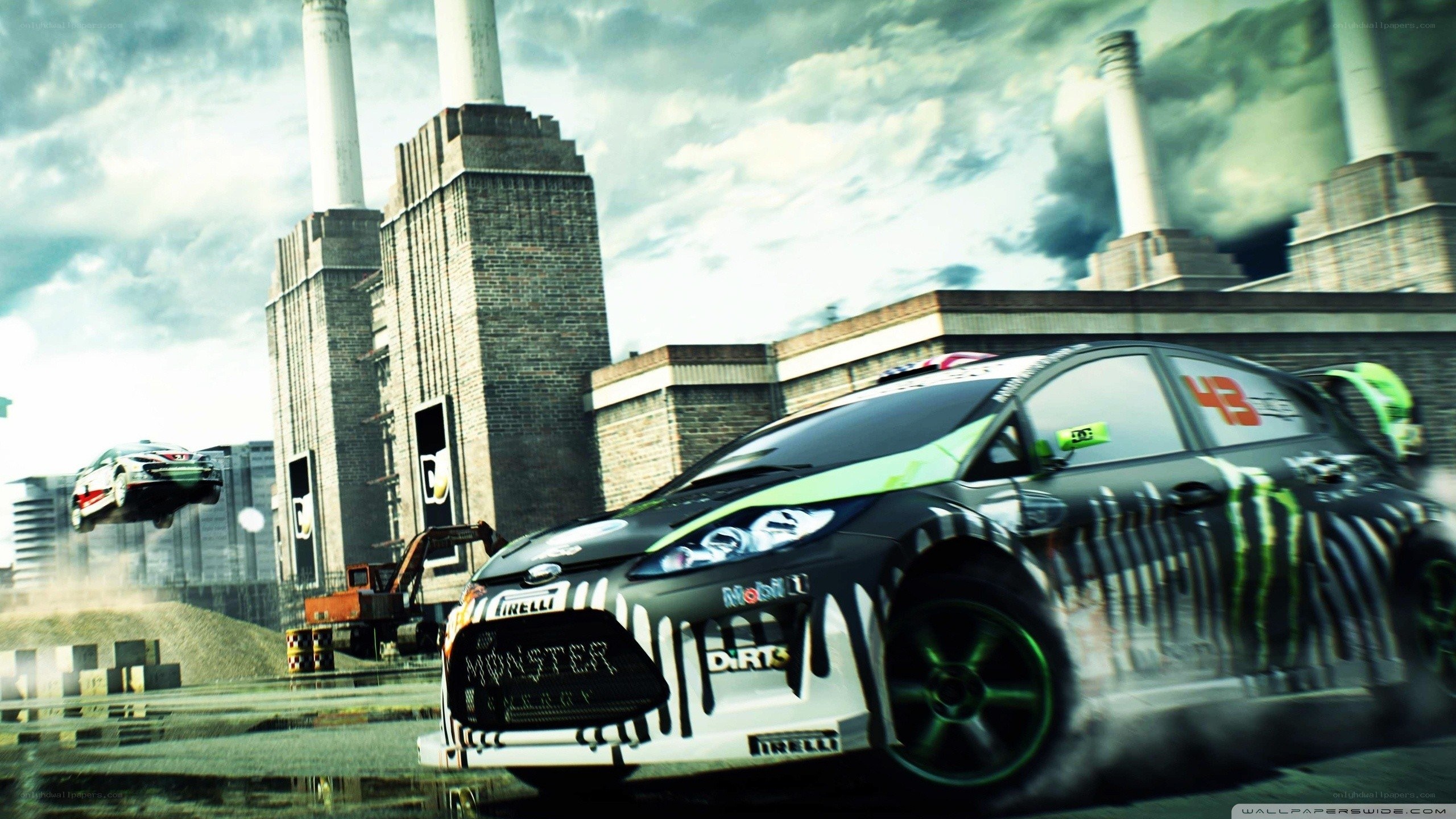 Racing car in industrial zone