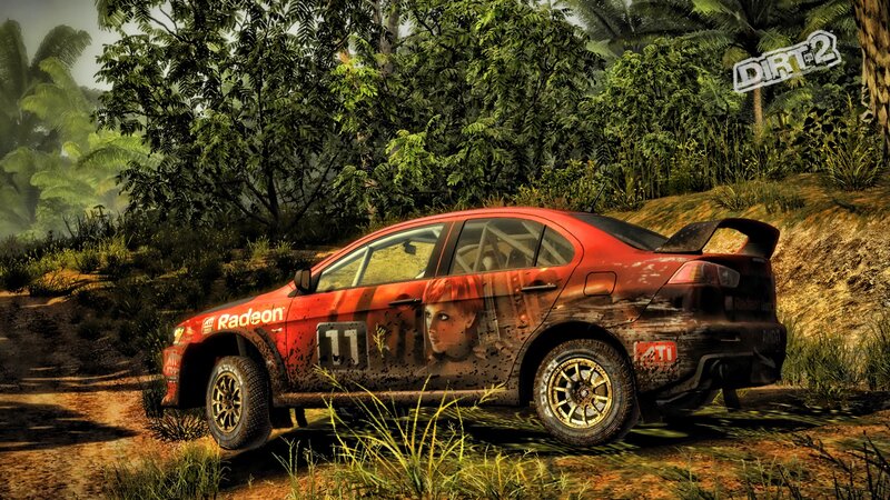 Racing car in jungle terrain