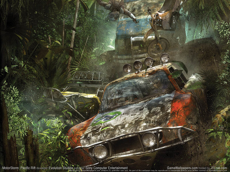 Racing car in jungle wreckage