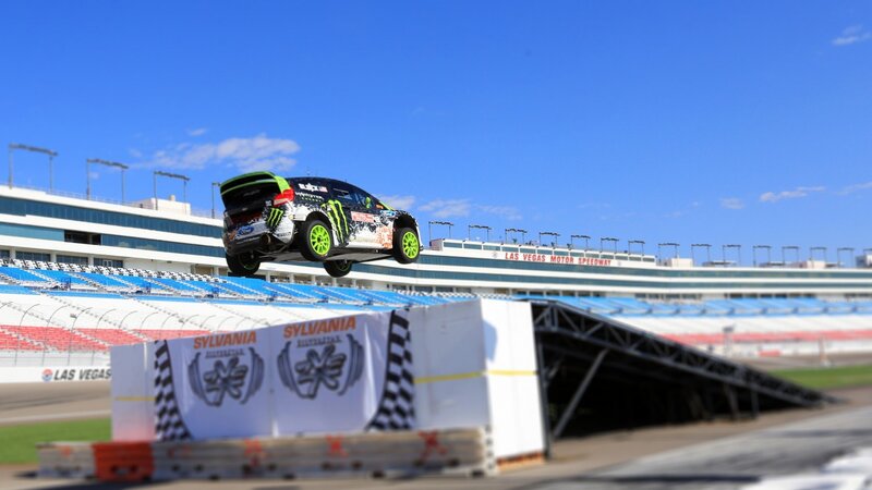 Racing Car in Mid-air — Blue, Dramatic