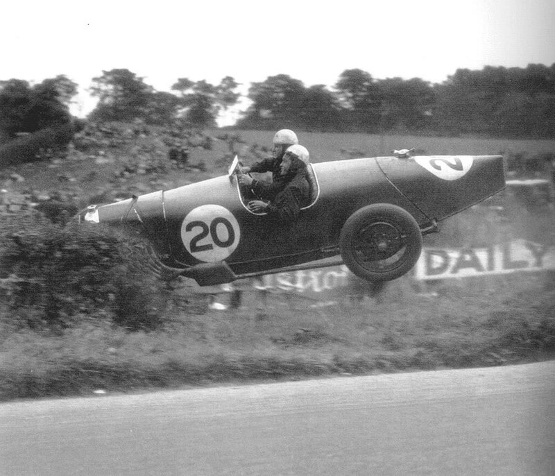 Racing car in mid-air jump