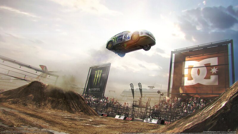 racing car in mid-air jump
