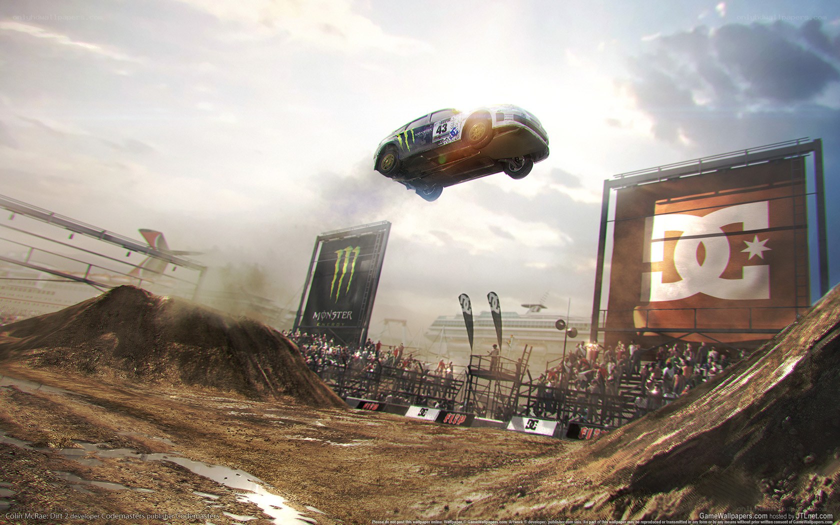 racing car in mid-air jump