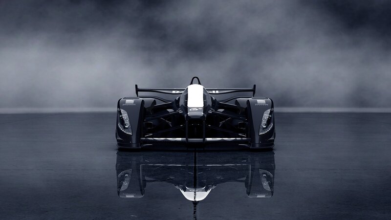 racing car in misty setting