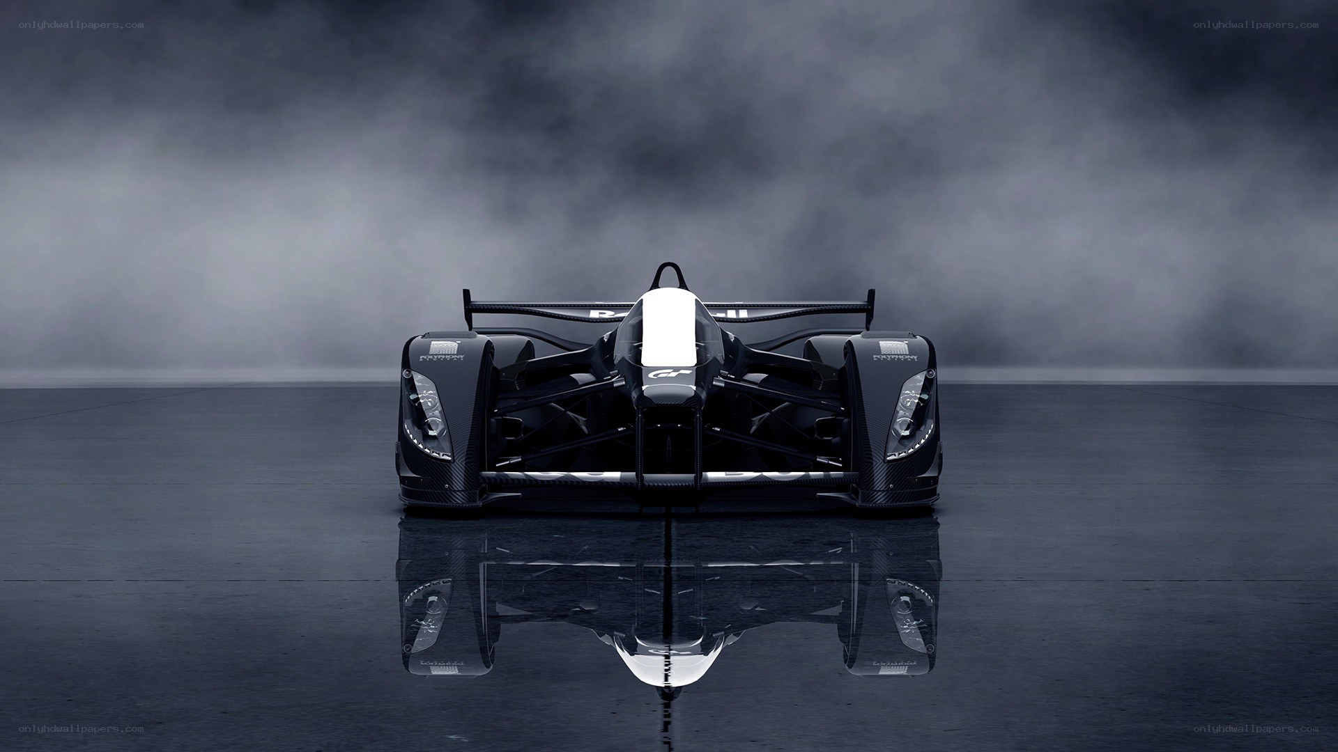racing car in misty setting