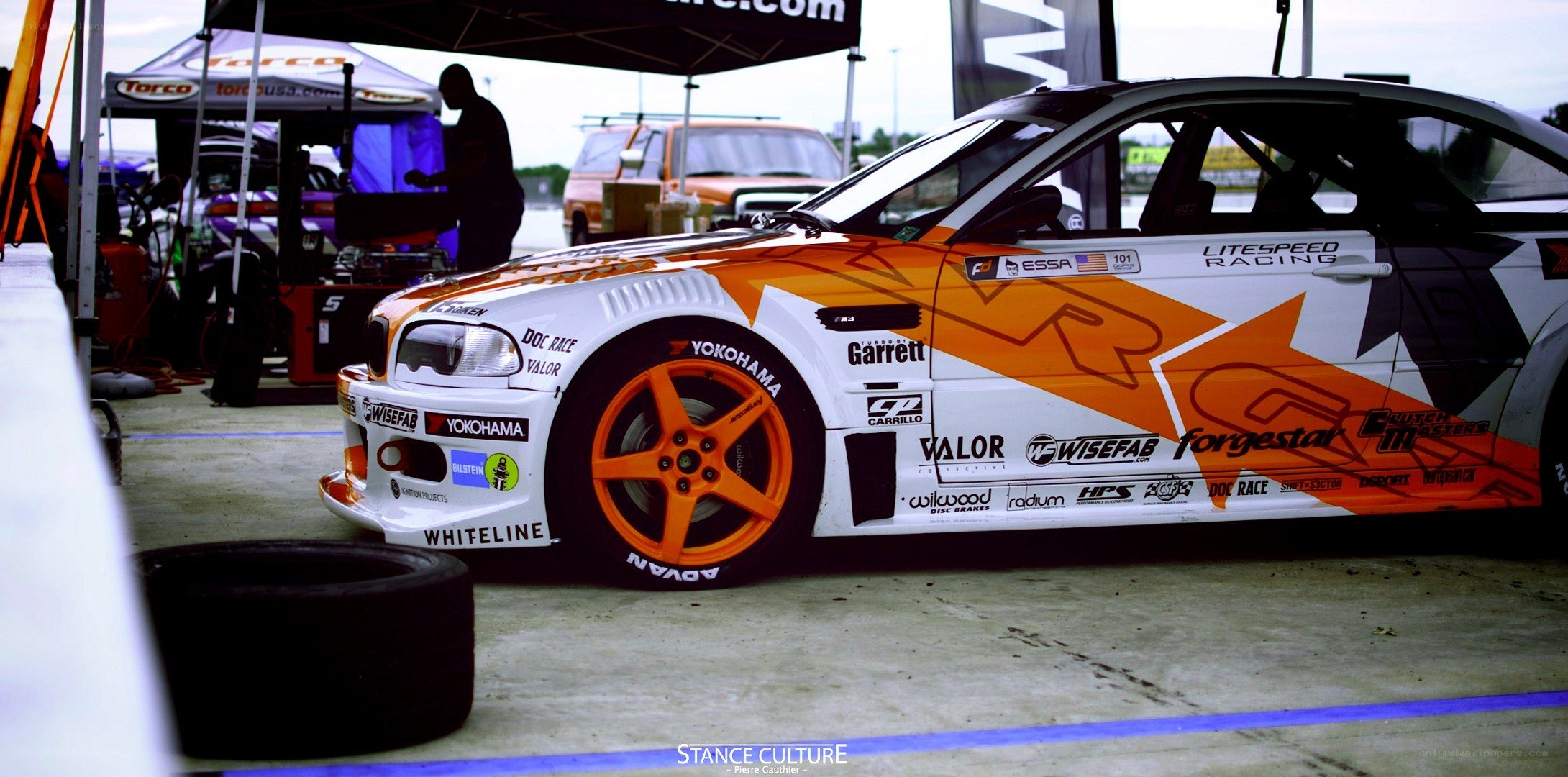 racing car in pit lane