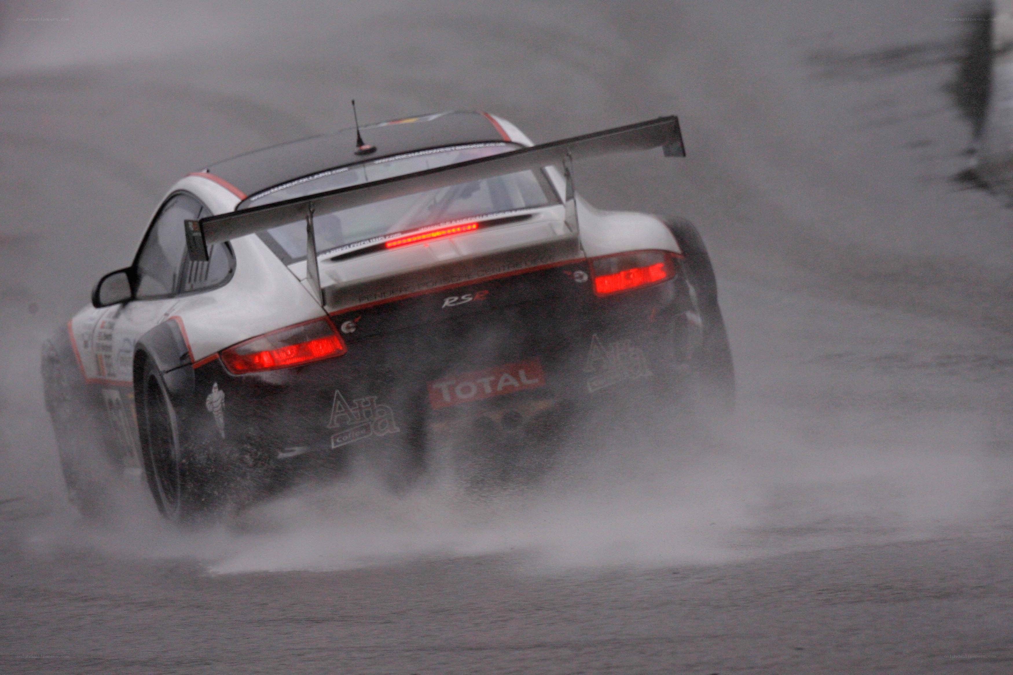 racing car in rain