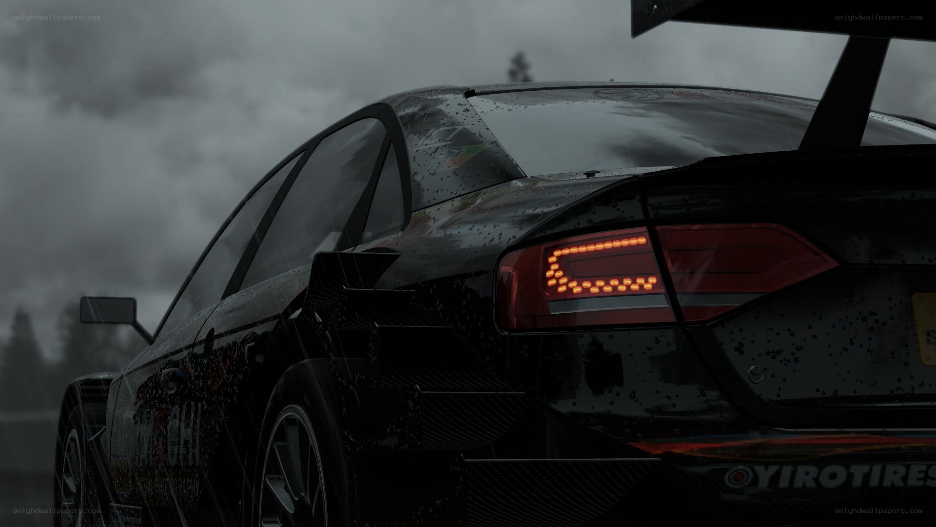 racing car in rain