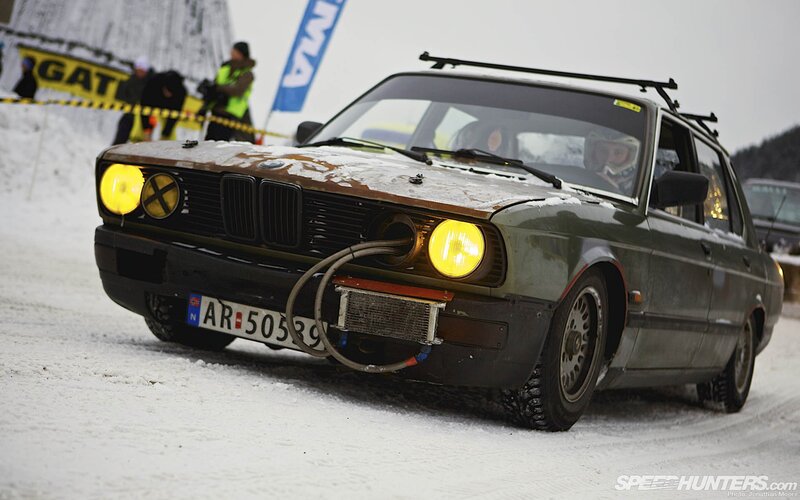 racing car in snowy conditions