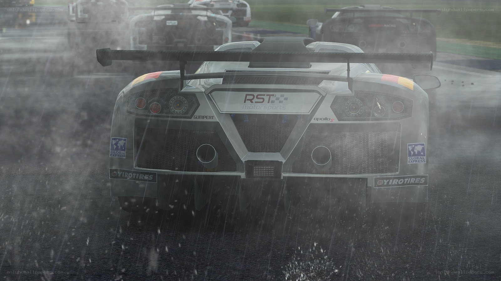 racing car in the rain