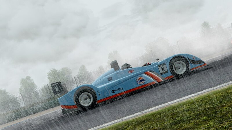 racing car in the rain