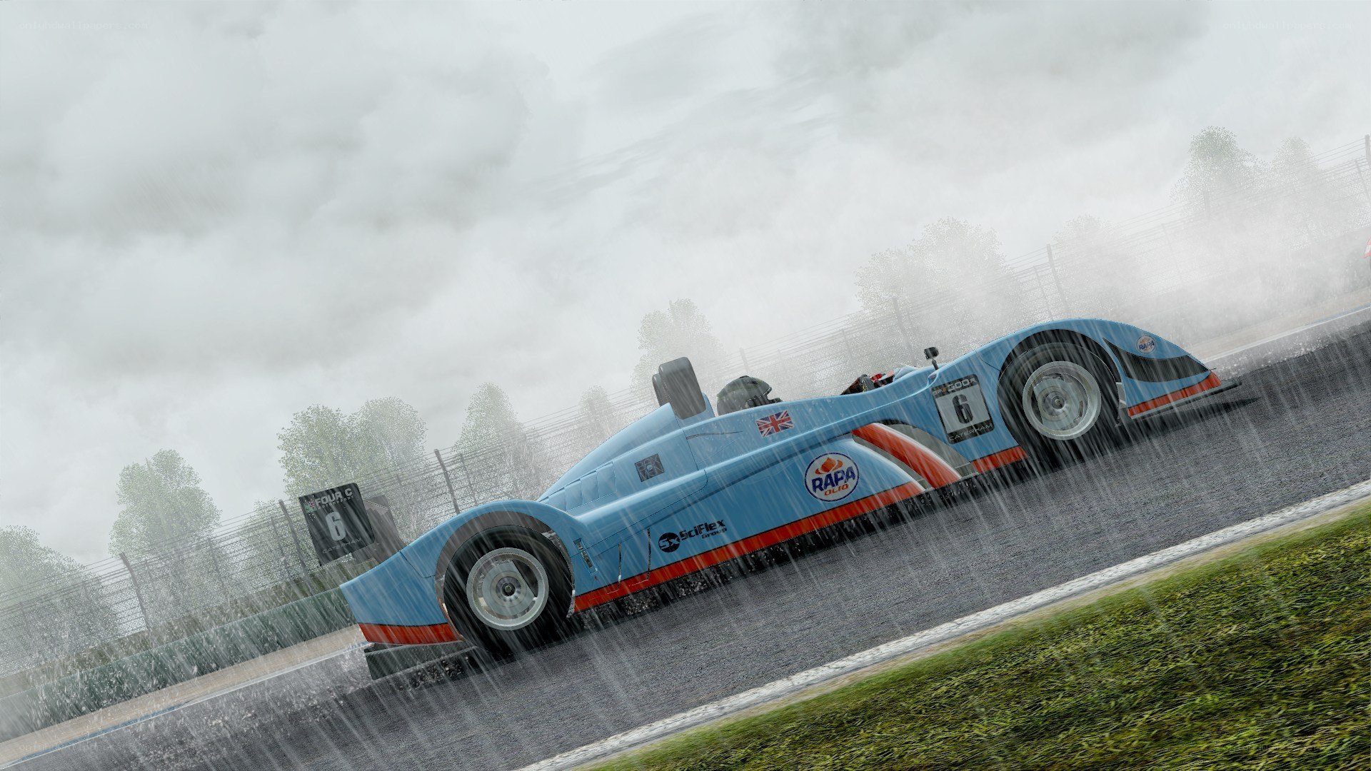 racing car in the rain