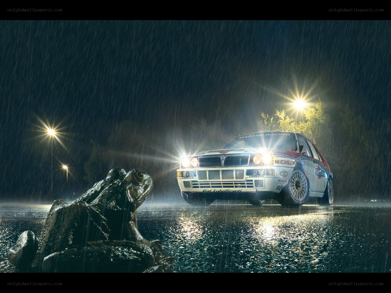 Racing car in the rain