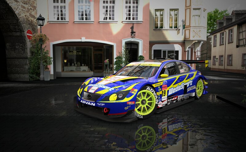 racing car in town square