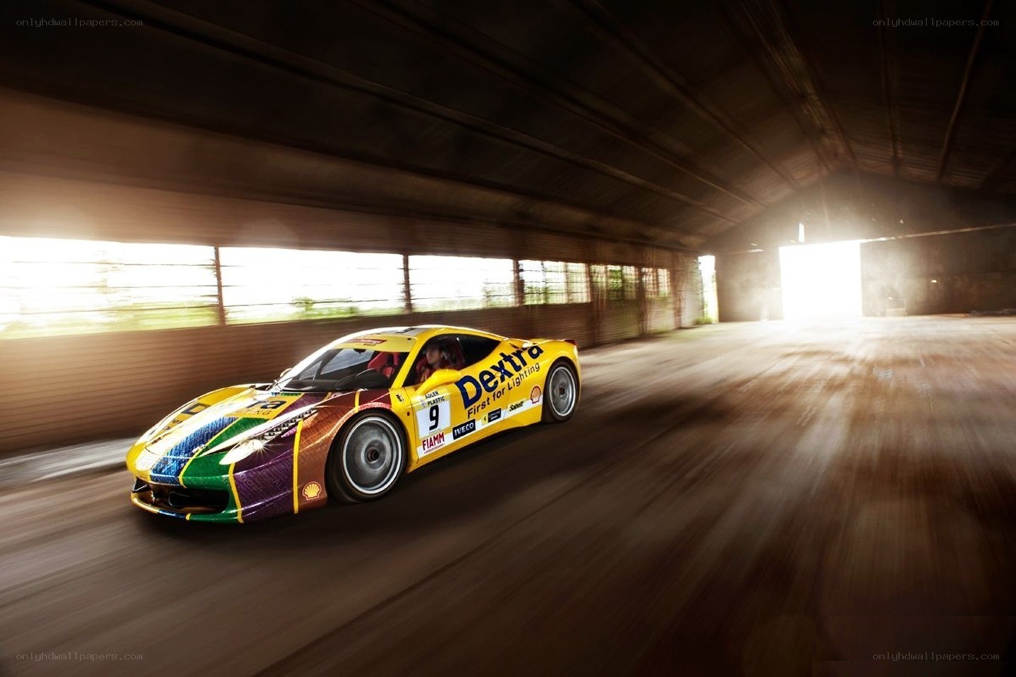 racing car in tunnel