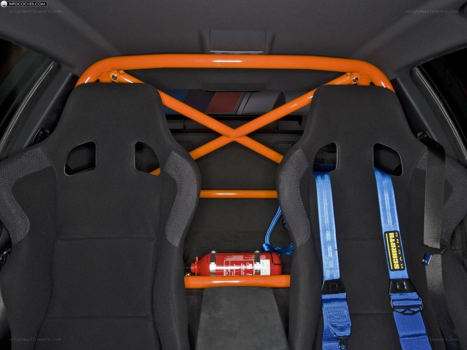 racing car interior with roll cage