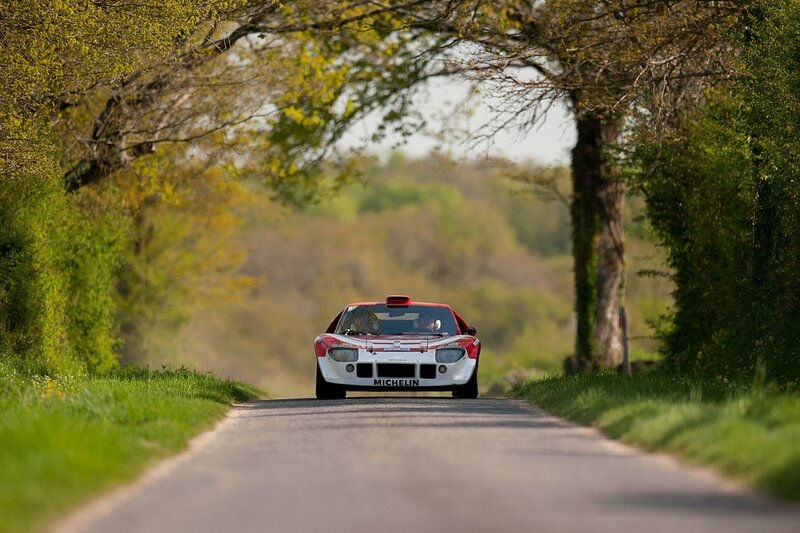 Racing car on a country road
