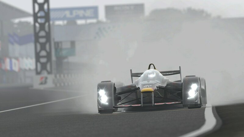 racing car on a foggy track