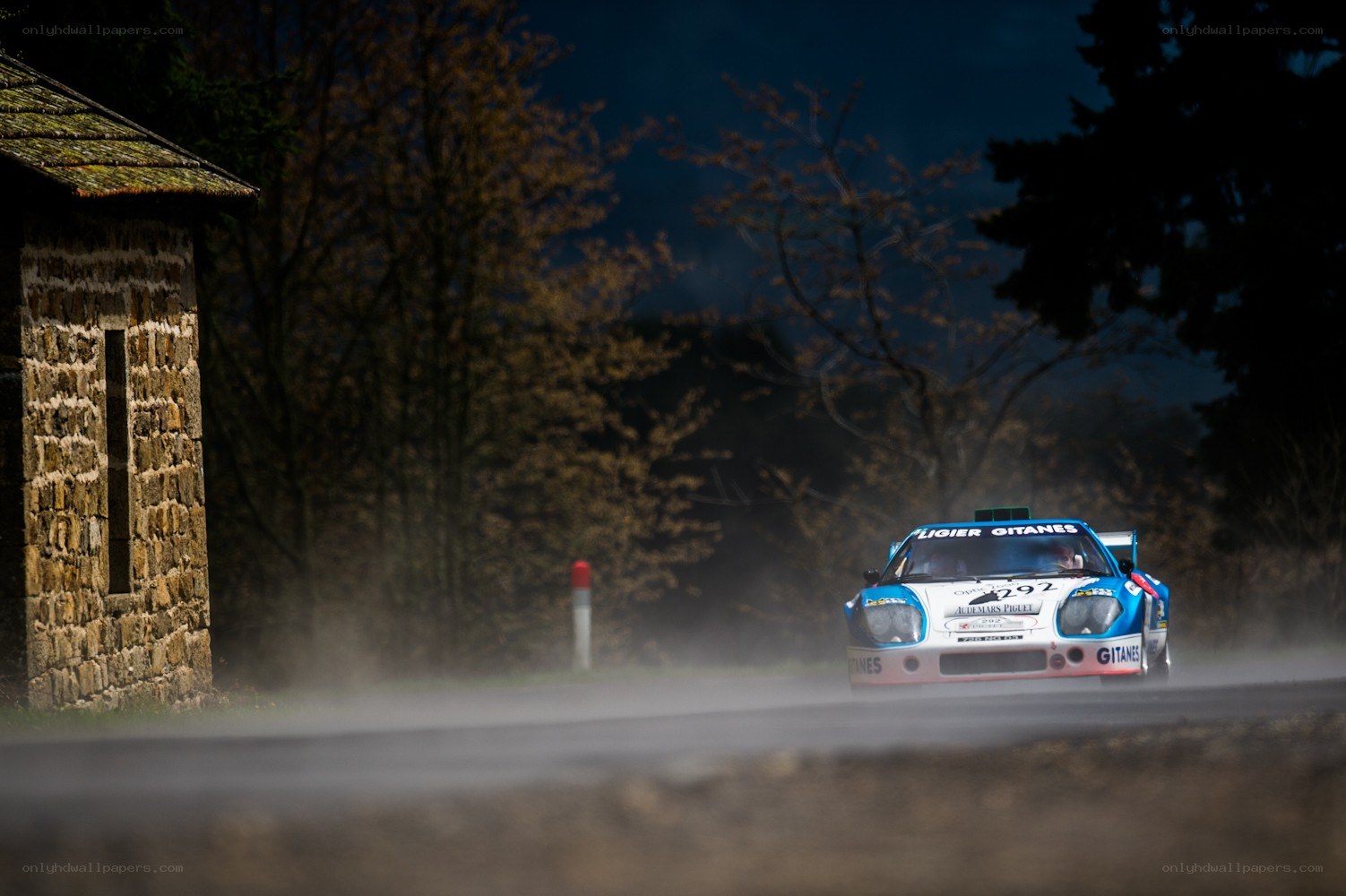 racing car on a forest road