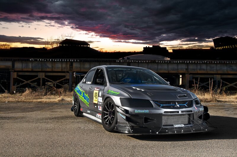 Racing Car on Asphalt — Gray, Dramatic, Sunset, Photograph