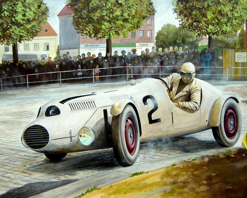 Racing car on city street