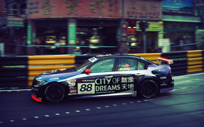 racing car on city street