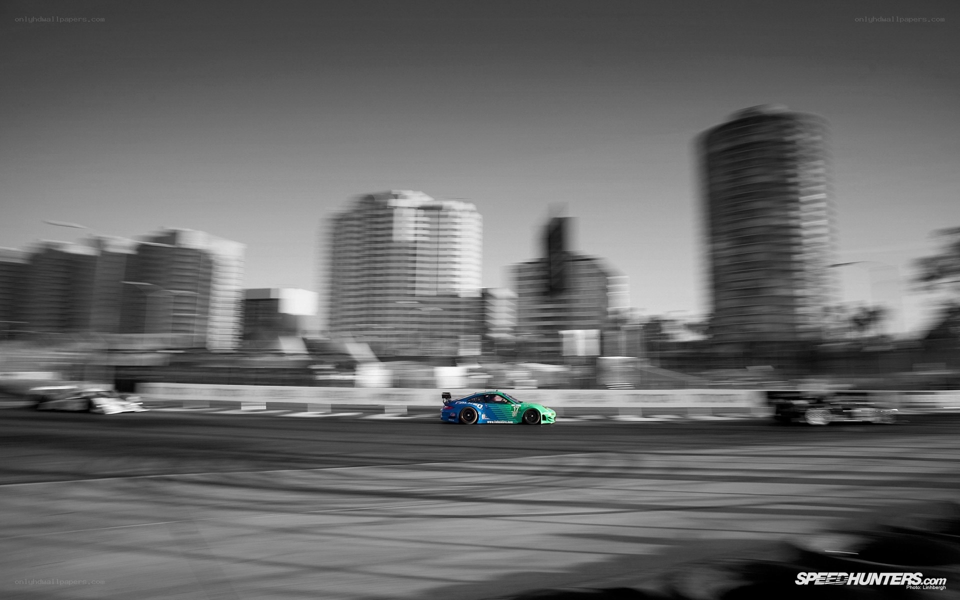 racing car on city track
